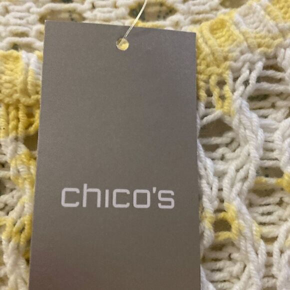 NWT Zenergy by Chico’s Yellow/White Open Weave Sweater Size 2/L - Picture 5 of 7